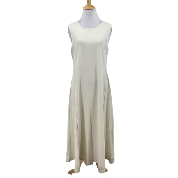 Uniqlo Airism Dress Womens L Large Off White Flare Ultra Stretch Sleeveless Maxi - Picture 1 of 16